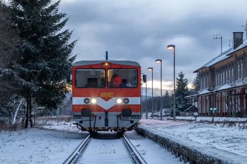 Old unit engine with cold winter morning colors in Moldava CZ 12 23 2024 Stock Photos