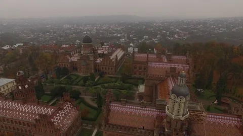 Old University Like Hogwarts aerial view Stock Footage