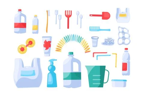 Old Unwanted Plastic Objects Collection Illustrazione stock