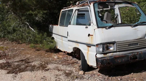Old Urban Abandoned Van Stock Footage 33802124