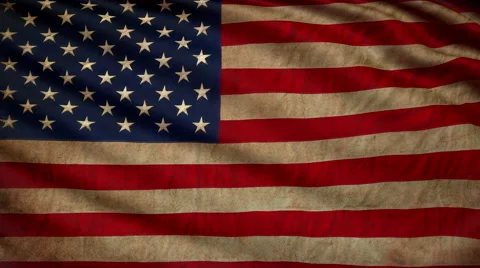 Old US flag in the breeze develops slowly Stock Footage 55619042