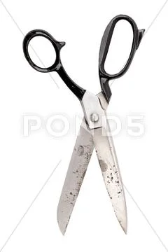 Old used black big scissor, isolated on white Stock Photos
