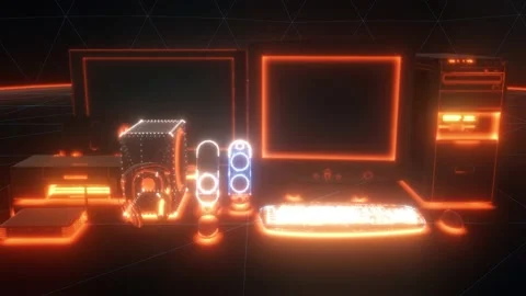 Old Used Computers and technologic Office objects Stock Footage 145218827