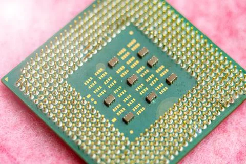 Old used CPU microprocessor for desktop in macro 스톡 사진