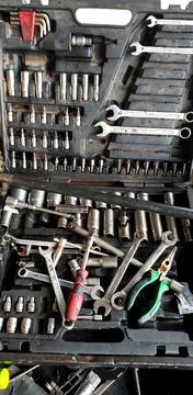 Old used diesel engine with rusty and dirty auto parts, water infiltration an Stock Photos