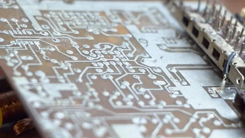Old, used electrical board. Electric waste. Panoramic view. Stock Footage 129074453