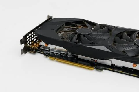 Old used graphic card processing unit GPU computer PCI express isolated Stock Photos