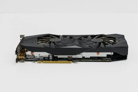 Old used graphic card processing unit GPU computer PCI express isolated Stock Photos