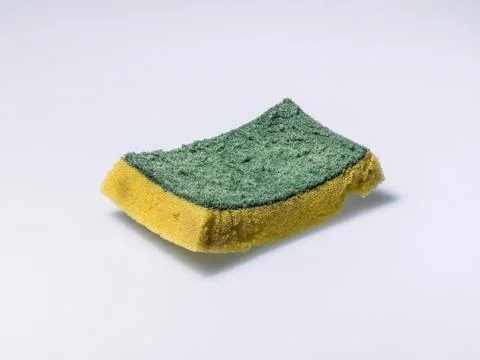 Old Used Kitchen Sponge Isolated on White Background Stockfoto's