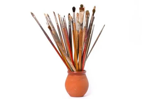 Old used paintbrushes Foto stock