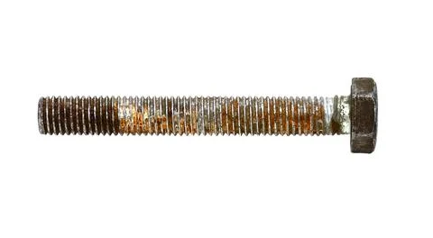 Old used rusty bolt or screw isolated on white, side view, clipping path Stock Photos