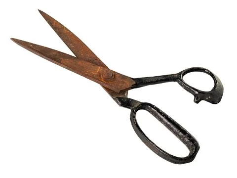Old used rusty scissors isolated on white Stock Photos