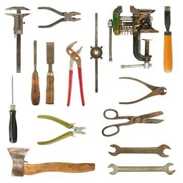 Old used tools collection Foto stock