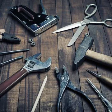 Old used work tools Foto stock
