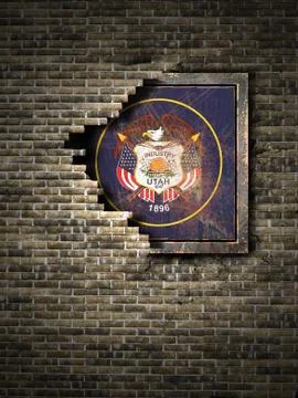 Old Utah flag in brick wall Stock Illustration