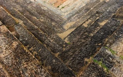 Old V shape stone steps pattern Stock Photos