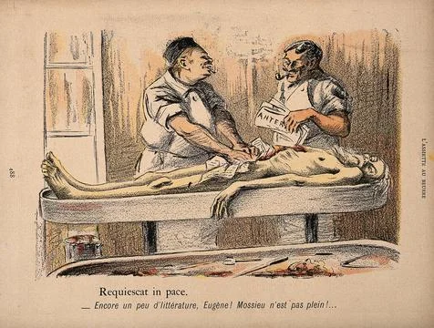 An old vagrant's corpse is stuffed with newspaper after being raided for us.. Stock Illustration