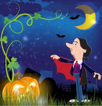 Old vampire and  jack o lantern Stock Illustration