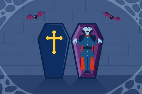 Old Vampire Come Out From Coffin Stock Illustration