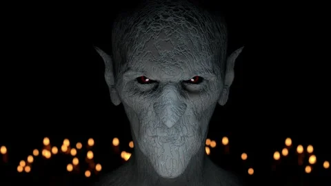 An old vampire raises his head and shows his fangs 3D 4K animation Stock Footage 219331281
