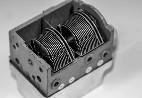 An old variable capacitor in black and white 스톡 사진