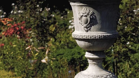 Old vase statue scenery of the old castle estates Stock Footage 117589174
