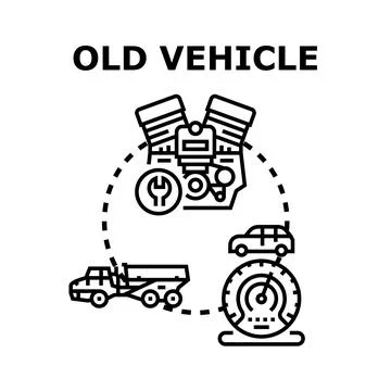 Old vehicle concept with engine repair and transport Stock Illustration