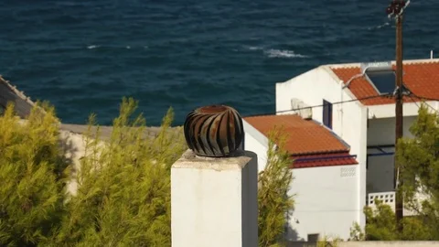 Old ventilation system in Greek island Stock Footage