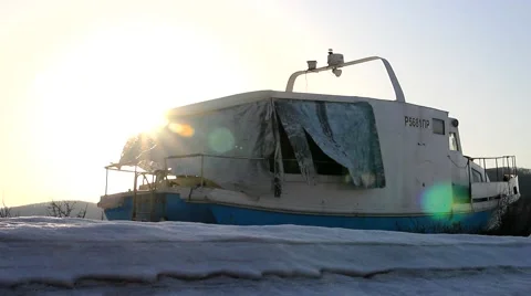 Old vessel on ground in winter Video stock 48411620