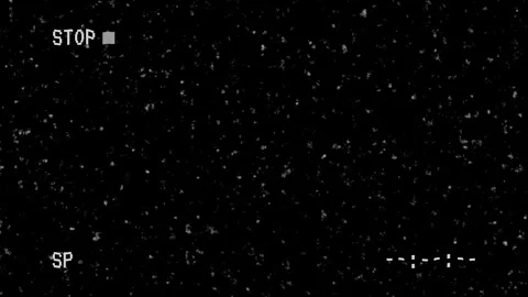 Old VHS top sign with timer and noise line distortion on black background Video stock 316117929