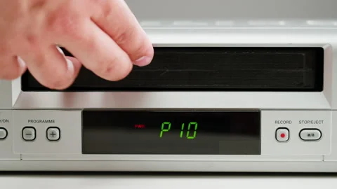Old video recorder close-up, VHS. Retro player, vintage video cassette Stock Footage 218613492