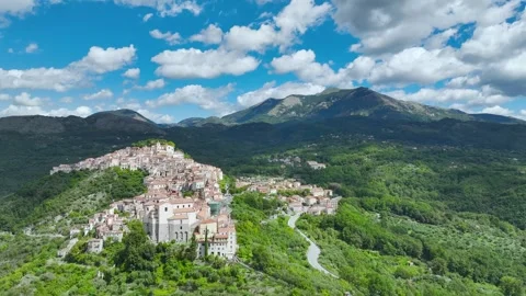 Old Village in mountain from a drone, Rivello, Potenza, Basilicata, Italy Vídeo Stock 286103614