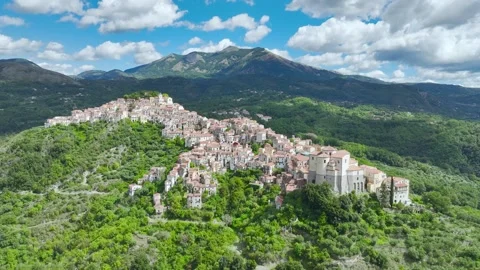Old Village in mountain from a drone, Rivello, Potenza, Basilicata, Italy Stock Footage 286103734