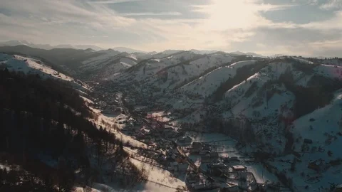 Old village view flyover in Brasov county, Romania Stock Footage