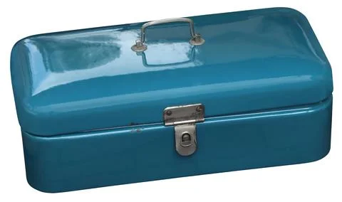 Old Vintage blue rectangular metal box Stock Photos