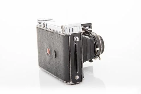 Old vintage camera on white background. 스톡 사진