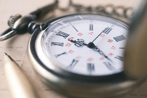 Old vintage clock on table close up Stock Photos