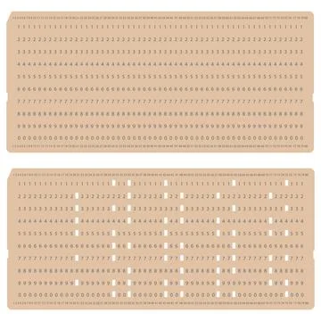 Old Vintage Computer Data Storage. Paper Punched Card Isolated on White Illustrazione stock