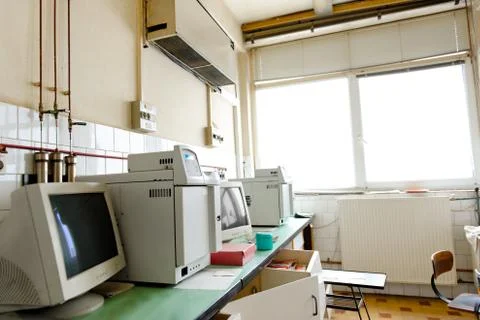 Old vintage computer in laboratory Stock Photos