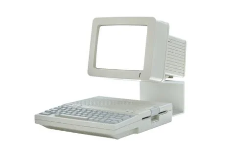 Old vintage desktop computer with blank screen isolated on white Stock Photos