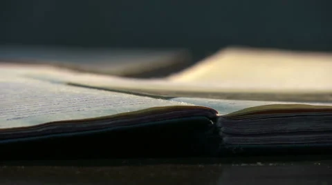 Old vintage diary memo book opened to reveal yellow, stained pages Stock Footage 54672309