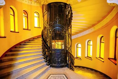 Old vintage elevator gates in old mansion Stock Photos