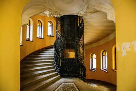 Old vintage elevator gates in old mansion Stock Photos