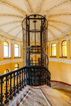 Old vintage elevator gates in old mansion Stock Photos