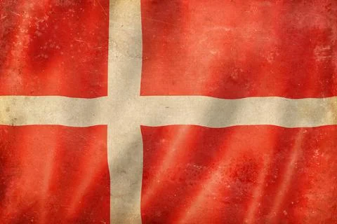 Old vintage flag of Denmark, worn and stained Stock Illustration