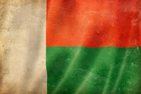 Old vintage flag of Madagascar, worn and stained Stock Illustration