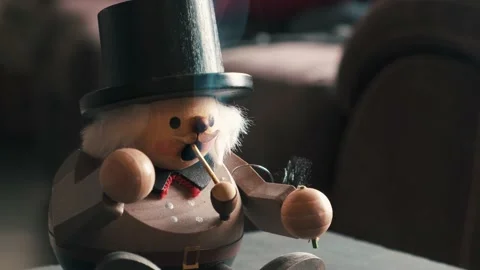 Old vintage German smoking nutcracker with incense flowing from it's mouth Stock Footage 181015397