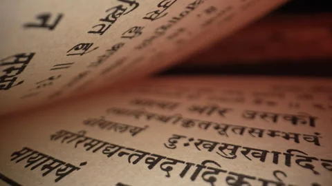 Old Vintage Handwritten Scriptures On Sanskrit. Exploring sacred vedic knowledge Stock Footage 288039980