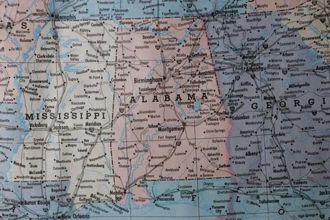 Old vintage map of Alabama. Stock Photos