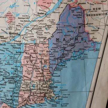 Old vintage map of New England. Stock Photos